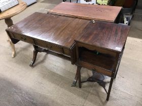 A mahogany sofa table and a mahogany two tier table