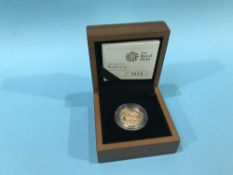 2009 UK proof full gold sovereign, in case of issue, with certificate, number 3826
