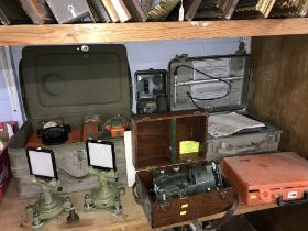 Assorted surveying equipment, seismograph, Leica Disto laser measure etc