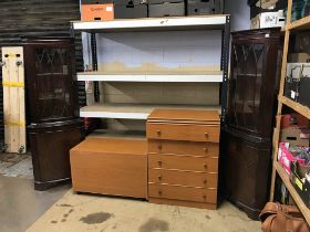 Two reproduction corner cabinets and two modern chest of drawers