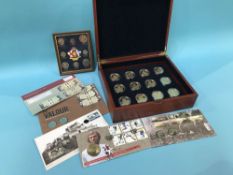 Collection of silver coins, Bobby Moore commemorative medallion etc