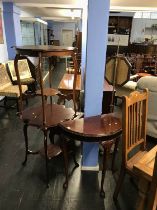 Two occasional tables, a half moon table and a part Viners canteen of cutlery