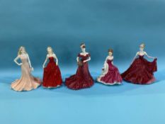 Three Coalport ladies, one Royal Doulton and one Worcester (5)