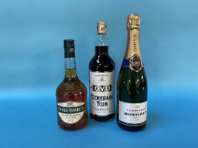 A bottle of rum, brandy and Monsigny champagne (3)