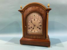 A mahogany eight day mantel clock, with strike action, H 42cm