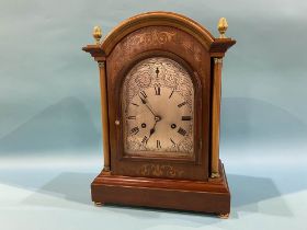 A mahogany eight day mantel clock, with strike action, H 42cm