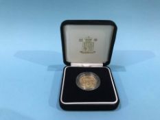 2004 UK proof gold sovereign, in case of issue, with certificate, number 09020