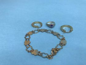 9ct earrings, ring and bracelet, 9g