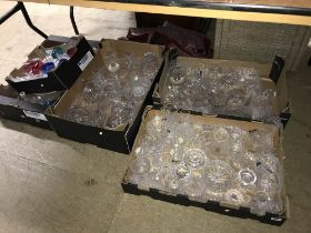 Five boxes of assorted glasses and glassware