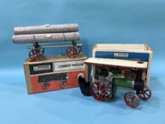 Boxed Mamod steam tractor and lumber wagon