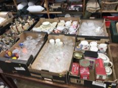 Six trays of assorted china, glass, Royal Albert etc.