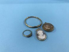 18ct' ring, gold mounted cameo etc