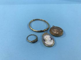 18ct' ring, gold mounted cameo etc