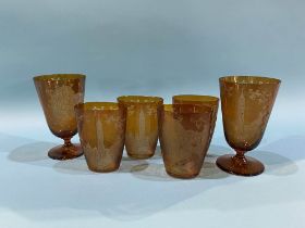 Two Venetian glass wine glasses and four tumblers