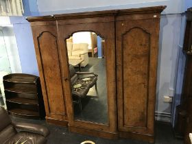 A Victorian walnut breakfront triple door wardrobe, W 210cm, L 210cm, D 54cm