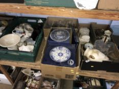 Four boxes of glass and china etc (Oval plated dish removed from lot)