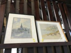 D.W. Forster, two watercolours, signed, 'Tynemouth Priory' and 'View of a church', 24 x 28cm and