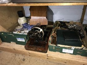 Two trays of assorted and a sewing machine