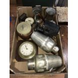Tray of assorted metalware, pair of WMF vases etc