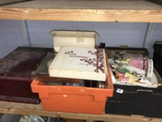 Two trays of assorted and a record player