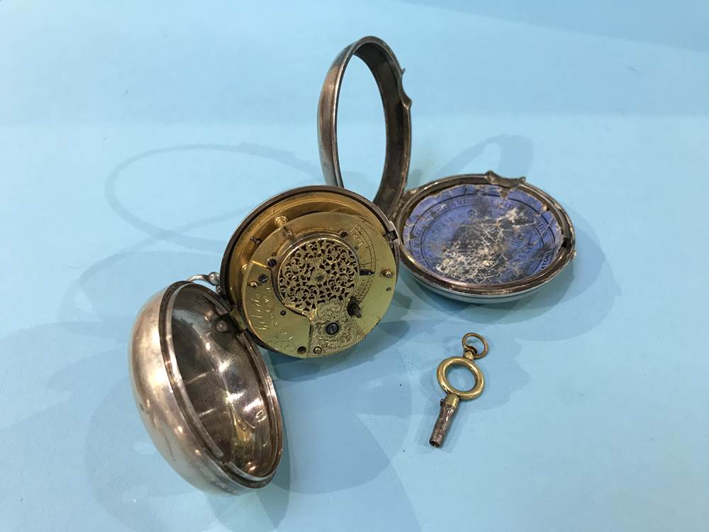 A silver pair cased pocket watch - Image 2 of 3
