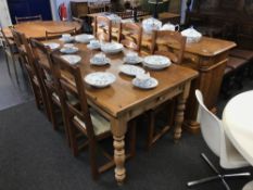 Pine refectory style table, six chairs and a sideboard