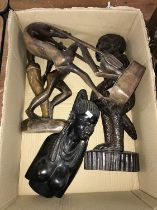 Collection of carved hardwood figures