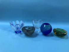 Two Orrefors glass vases and a collection of various Art glass (5)