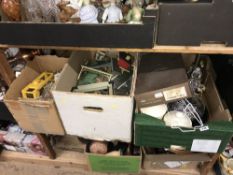Five boxes including toys, cut glass decanter etc