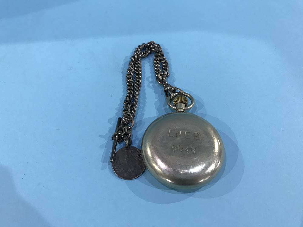 Fob watch and silver chain - Image 2 of 2