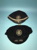 Pair of Dollar Academy School Caps, 1920-1921 and 1921-1922, with 'I Bear the Fortunes of Youth'