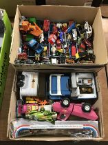 Two boxes of die cast and Tonka toys