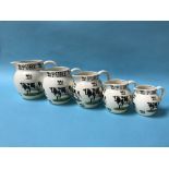 Five graduated Ballyporeen milk jugs