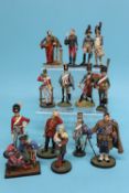 A collection of sixteen various metal painted military figures
