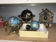 Four globes and a clock