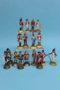 A collection of seventeen various metal painted military figures