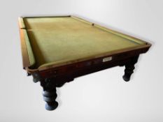 A Burroughes and Watts full sized 'Burwat' patent snooker table, with figured mahogany and supported