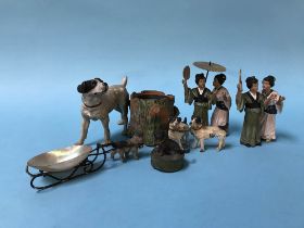 Various cast figures, a spill holder etc
