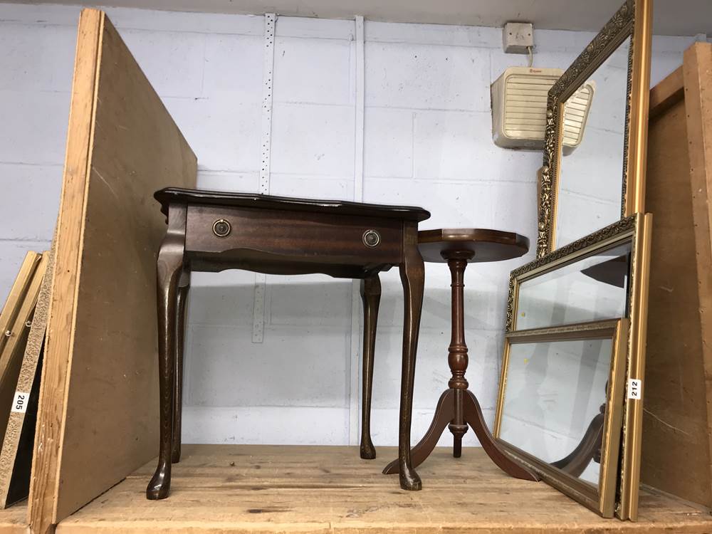 Gilt mirror and two occasional tables