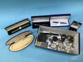 Assorted costume jewellery, pens etc