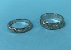 A white gold ring, stamped 375, 3g and one other