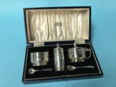 A cased silver cruet, 5ozt, James Dixon and Sons, Sheffield, 1946