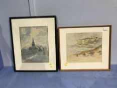 D.W. Forster, two watercolours, 'Tynemouth Priory' and 'View of a church', 24 x 28cm and 28 x 22cm