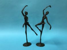 A pair of bronze figural ballerina figures, H 35cm
