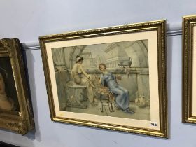 William Anstey Dolland (1858-1929), watercolour, signed, 'Classical scene two ladies in