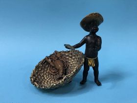 A Kunst and Ambiente bronze figure of a Fisher boy and bucket, bears mark to base