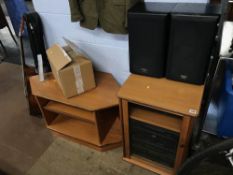 Technics stereo system, cabinet and teak TV stand