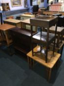 Open bookcase, teak nest of tables and a mahogany washstand