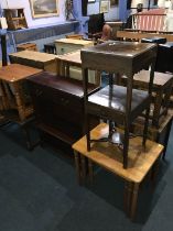 Open bookcase, teak nest of tables and a mahogany washstand