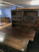 An oak refectory table and display unit